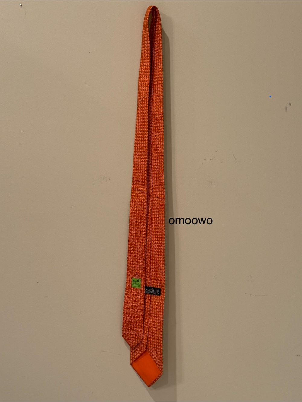 Hermès Necktie Orange Geometric Chain Pattern Silk Tie